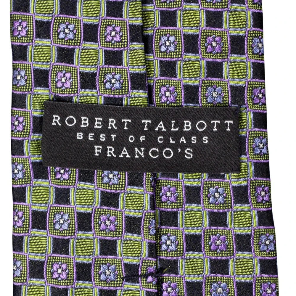 Robert Talbott‎ Best of Class Mens Silk Tie Green Purple Geometric Floral